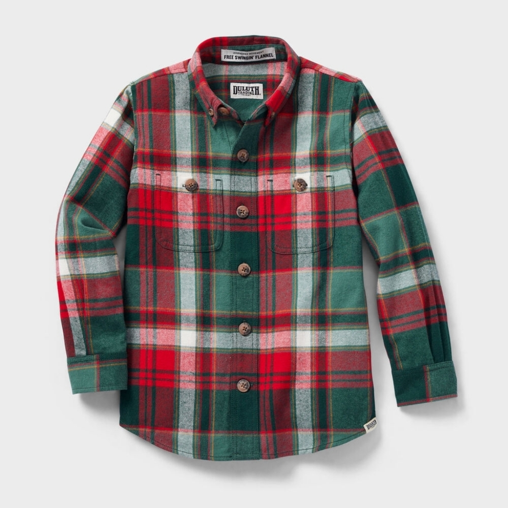 Duluth Trading Co Kids Flannel Button Down Shirt - Red and Green - Size 7